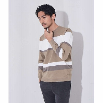 Abahouse パネルボーダー ニット メンズ ベージュ 通販 Lineポイント最大get Lineショッピング