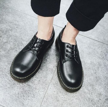 FINDSENSE品牌 新款簡約情侶 頭層皮增高鞋 牛筋底 皮鞋 大頭鞋 休閒鞋