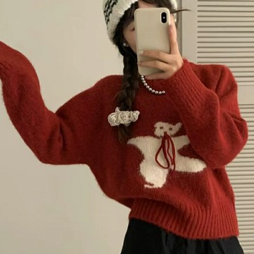 【巴黎精品】現貨+預購 法式長袖針織衫上衣毛衣寬鬆大碼百搭休閒女裝-可愛小熊套頭軟糯女上衣5色a1lg52