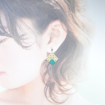 新品萬歲! 馬賽克方塊耳環 鳯梨 Mosaic Square Earrings Tatting