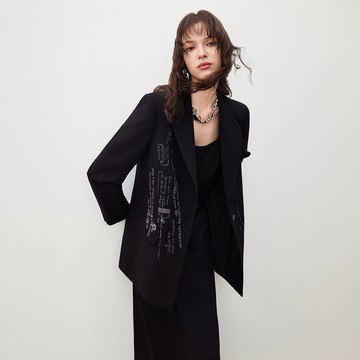 個性字形印花西裝式外套/黑色 | 5621175699