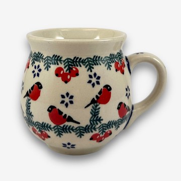 波蘭手繪手工陶-胖胖杯 220ml 紅腹鳥語系列 設計師款