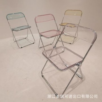 北歐設計師透明折疊椅家用靠背餐椅網紅現代簡約金屬亞克力幽靈椅