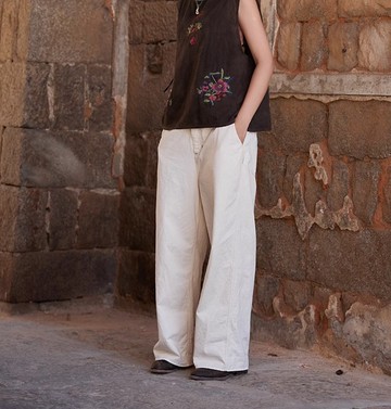 復古文青 純棉直筒長褲