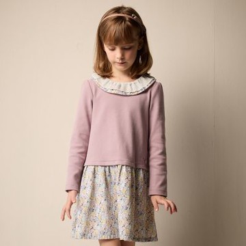 PIPPY 浪漫荷葉翻領假兩件連身裙洋裝 紫-130