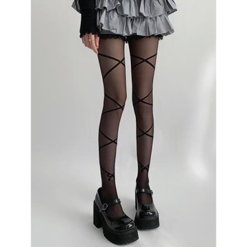 夜間教習室絲襪黑色性感蝴蝶結交叉黑絲女夏薄款防勾絲jk連褲襪子