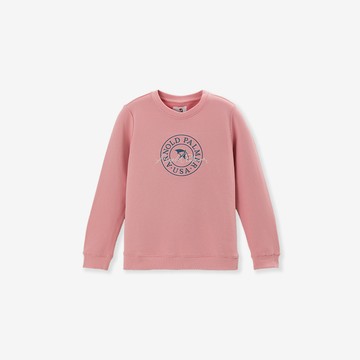 【網路獨家款】女裝-學院風刺繡LOGO圓領長袖大學T-粉紅色