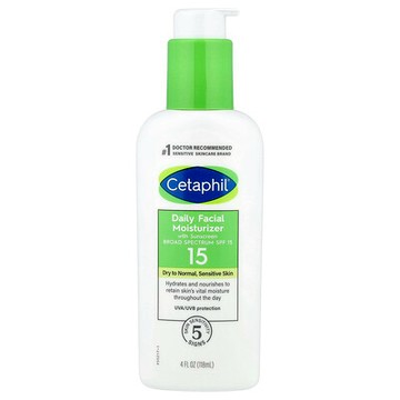 Cetaphil, 日常抗曬面部保溼乳，SPF 15，無香，4 液量盎司（118 毫升）