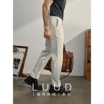 LUUD 男士抗皺免燙休閑褲夏季商務通勤百搭西裝褲半松緊直筒長褲