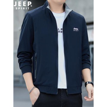 吉普JEEP夾克男士雙面穿外套春秋季新款純色立領中青年簡約茄克衫