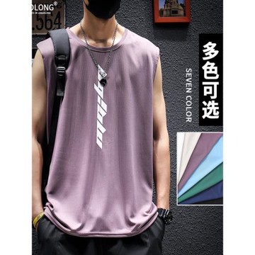 (免運)夏季冰絲肌肉訓練背心男士大碼涼感寬松籃球健身服印花無袖T恤潮