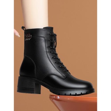 馬丁靴女加絨保暖中年皮鞋馬丁靴