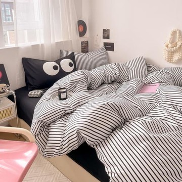 ins甜酷博主風元氣彩色條紋彩色條紋床包四件套床笠床單