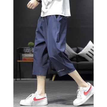 運動七分褲男寬松春夏季薄款冰絲初中學生直筒垂感短褲子速干外穿