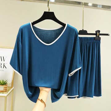 莫代爾睡衣套裝女夏款大碼短袖短褲休閑百搭可外穿家居服兩件套薄