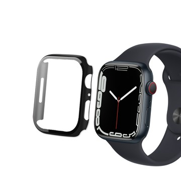 Apple Watch 錶殼 全包覆經典系列 Apple Watch Series 9/8/7 41mm 9H鋼化玻璃貼+錶殼 一體式保護殼(黑色)