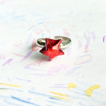 星星戒指手工摺紙幸運星(閃紅色)
