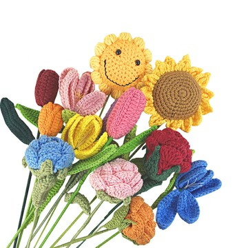 手工編織花 針織花 毛線花 康乃馨 鬱金香 太陽花 針織花束 插花 永生花 拍照道具 情人節 母親節【BlueCat】【RI3208】