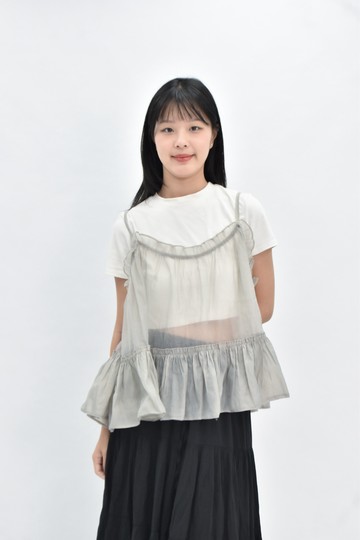 (2XL) paula 無袖荷葉邊灰色上衣
