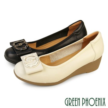 【GREEN PHOENIX 波兒德】女 包鞋 娃娃鞋 楔型 厚底 全真皮 蝴蝶結 OL 通勤 U60-26201