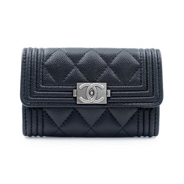 【CHANEL 香奈兒】BOY系列菱格紋單層卡夾零錢包