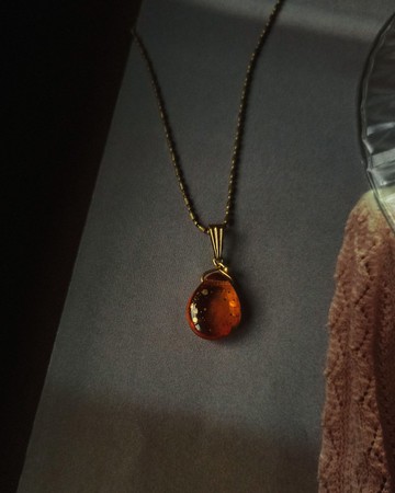 水滴珠吊墜項鍊 - 橘 / 可客製長度