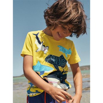 夏季男孩夜光鯨魚恐龍水母卡通短袖T恤兒童純棉T恤夜里會發光的魚