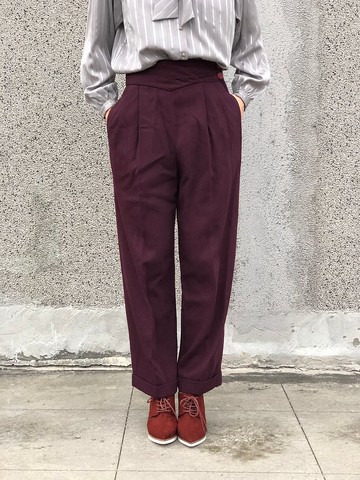 酒紅高腰長褲