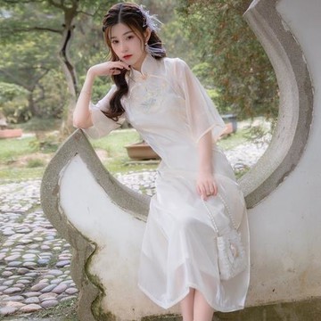 少女年輕復古風改良版旗袍2025年新款夏季仙氣刺繡雪紡漢服連衣裙