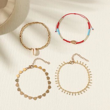 ANGEL 金屬愛心貝殼彈力手鍊四件組(金色)