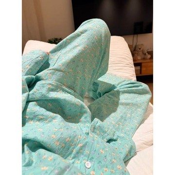Xuan♥睡衣女私服小衆春秋季小清新綠碎花長袖長褲寬鬆休閒家居服兩件套