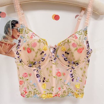 秘密花園/法式性感蕾絲刺繡內衣女小胸內搭外穿魚骨胸衣塑身文胸