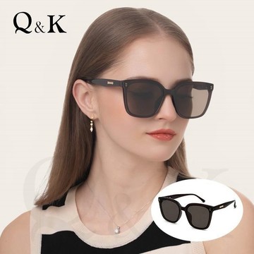 【Q&K】輕奢立體飾釦方框墨鏡/高級感TR90偏光款/奢茶棕/抗UV400防眩光/俐落時髦百搭