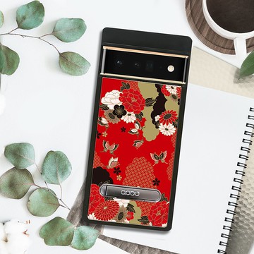 apbs Google Pixel 9/8/7/6系列 減震立架手機殼-浮世繪牡丹與蝶