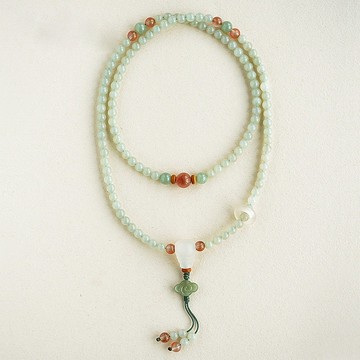 青山白念珠未时天然青白玉和田玉108颗佛珠绕4圈手链串珠女士礼物