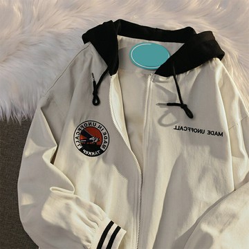 歐美ins高街復古連帽夾克衫男女春秋潮流寬松oversize棒球服外套