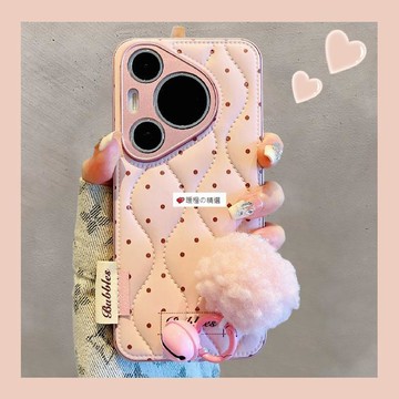 可開發票☆【臺灣精品】💕日韓ins簡約皮質波點華爲pura70pro+手機殼mate60pro鈴鐺掛件p60