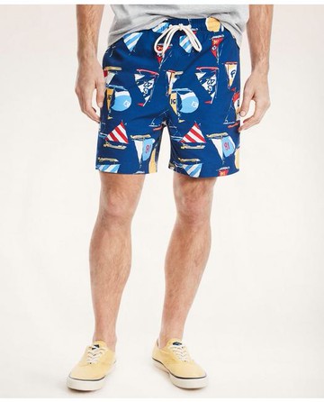 Brooks Brothers Men's Sail Boat Print Swim Trunks | Navy | Size XS
