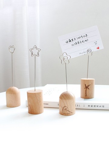 立式便簽夾簡約實木照片夾桌面留言店面展示創意名片夾價格簽