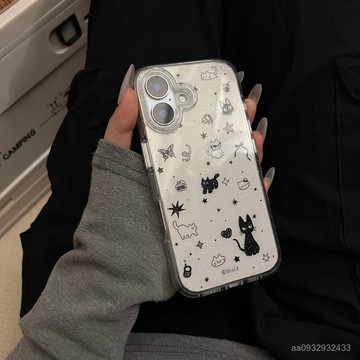 【新品】蝴蝶黑貓細閃蘋果17/16/15promax手機殻14/13/12軟殻XR/XS/8P透7plus
