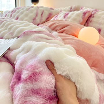 冬季七彩泡泡兔毛絨四件套加厚珊瑚牛奶絨床單被套三件套床上用品