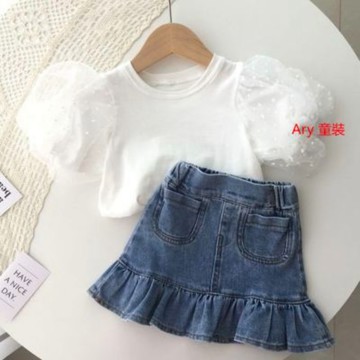 ARY 女童夏季牛仔短裙 2024新款女寶寶陽氣鱼尾半身裙 兒童荷葉边裙子潮 女童短裙