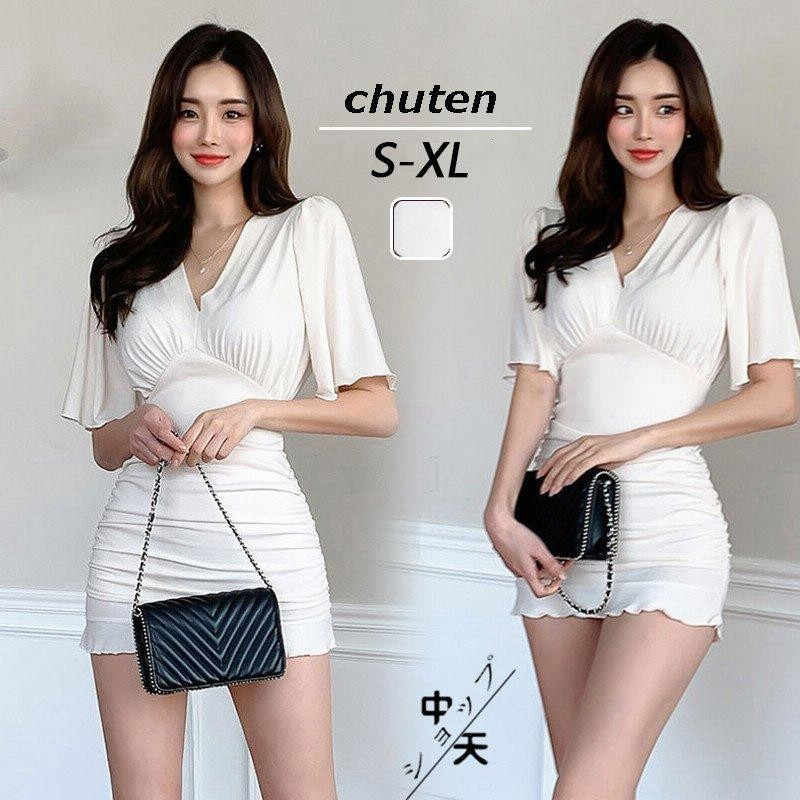 長袖 Vネック お花柄 ミニワンピース レディース お出かけ 女性 フレア