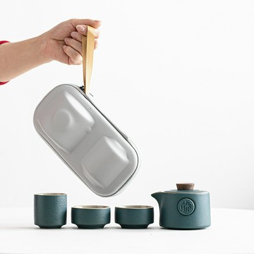 旅行茶具定制陶瓷黑陶可擕式快客杯一壺三杯家用泡茶壺套裝小禮品