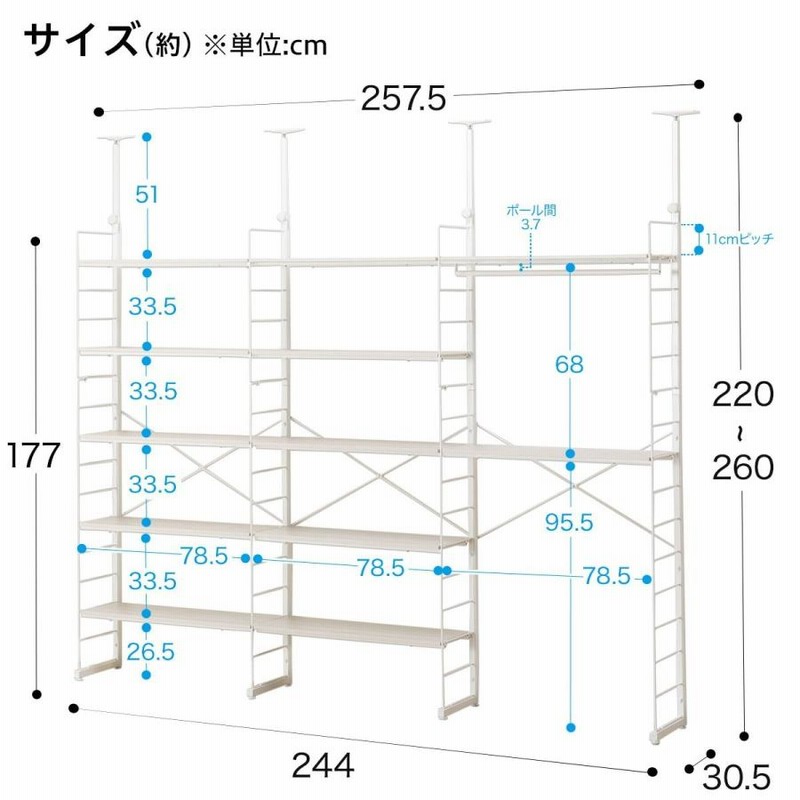 突っ張りワイヤーシェルフNポルダ パントリーセット(ホワイト 突っ張りワイヤーシェルフNポルダ パントリーセット(ホワイト