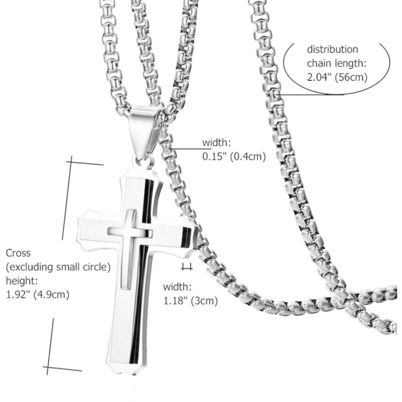 JewelryWe ネックレス ペンダント 十字架 クロス メンズ ステンレス