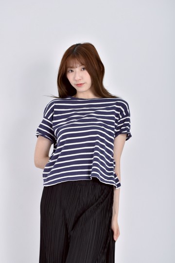 (S) mng質感條紋藍色短袖上衣