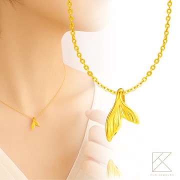 【TLH】黃金墜項鍊 純金999 水波美人魚 約重0.05錢±0.01