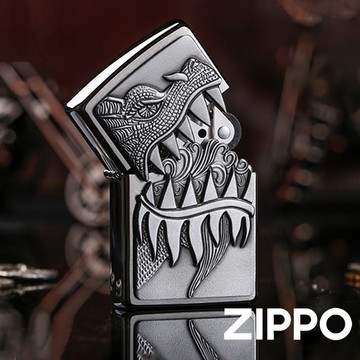 ZIPPO 噴火之龍防風打火機 28969 拉絲 驚喜 龍牙齒 張開 熾烈火焰雲 驚喜 終身保固
