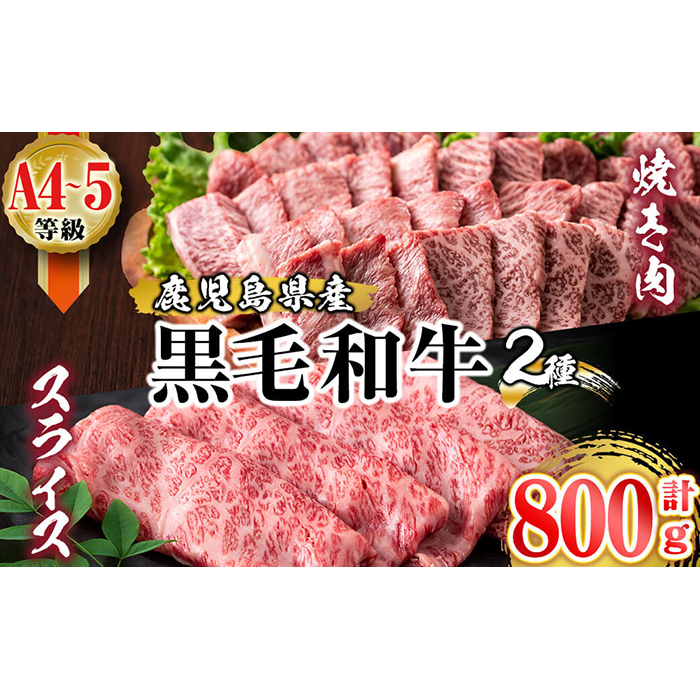 A5等級～A4等級鹿児島県産黒毛和牛霜降り＜すき焼き・焼き肉＞食べ比べセット 計800g b1-003